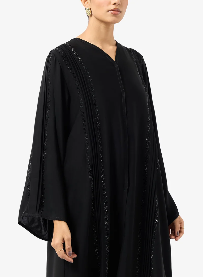 hayas closet  Black Embellished Abaya With Sheila for Women | Best Price UAE